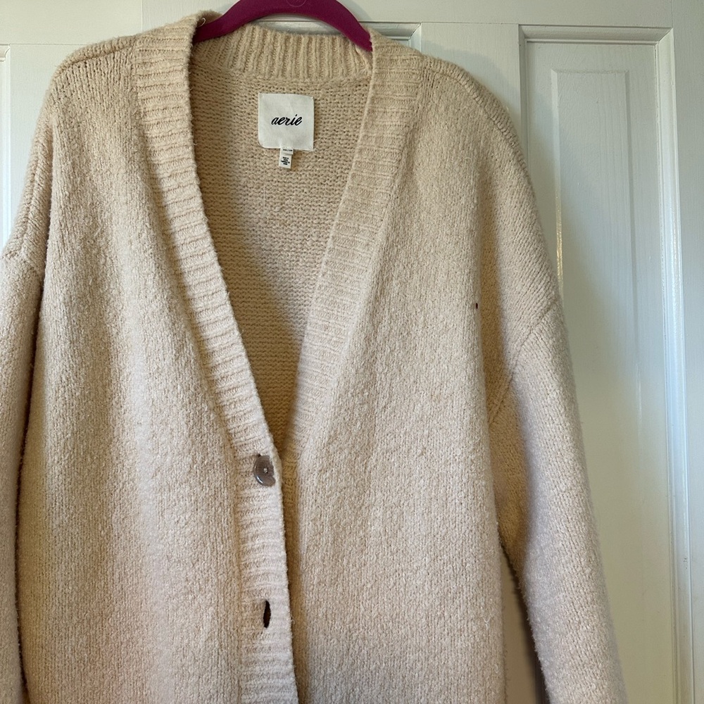 Aerie Cream Plush Knit Cardigan
